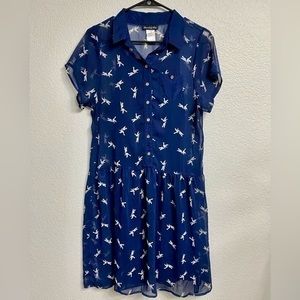 Sheer Cover Layer Blue Bird Print Dress (Size 16)